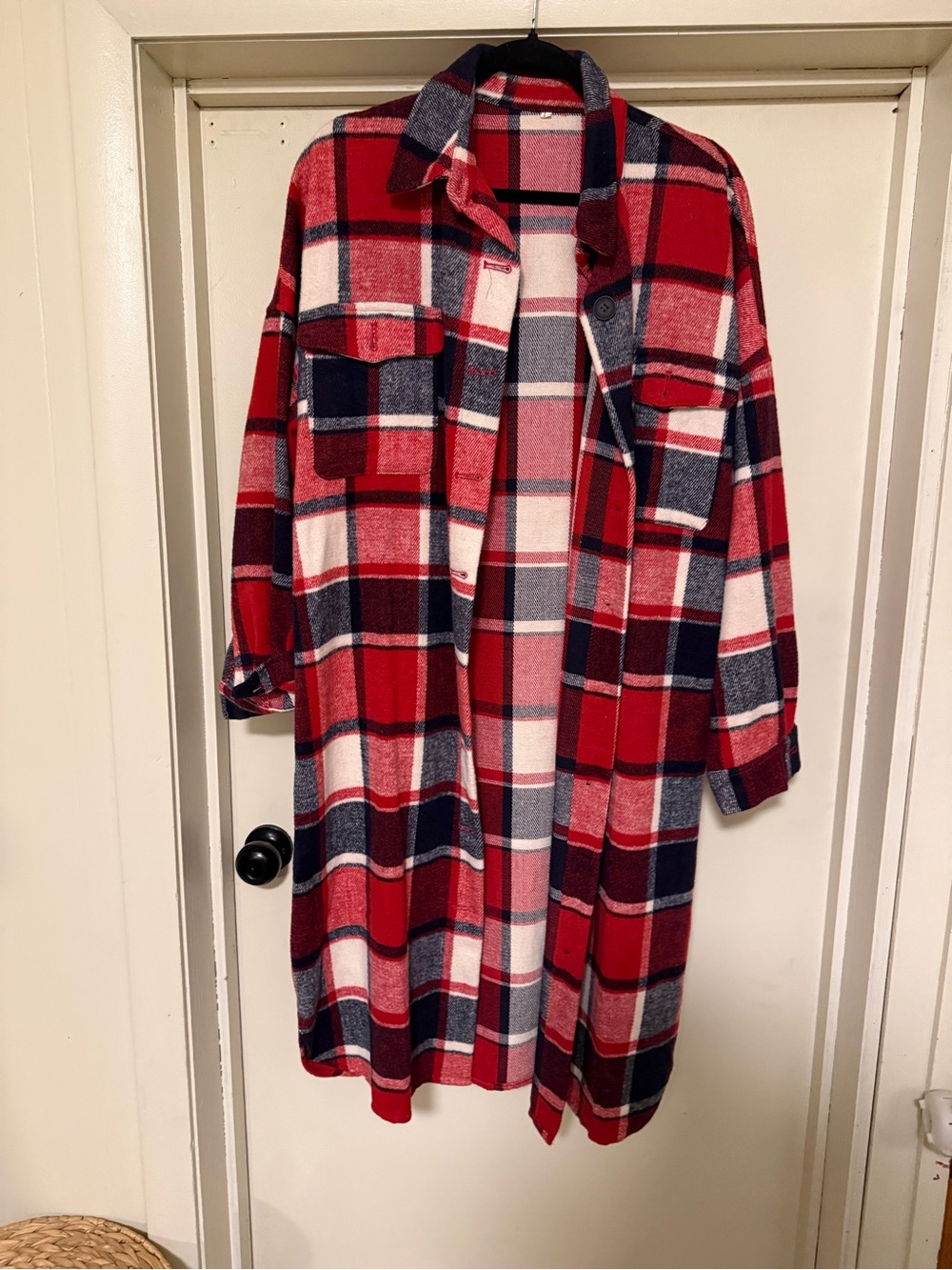Women's Red Plaid Long Shacket Jacket